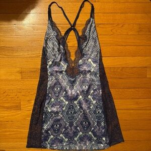 Victoria’s Secret Chemise Paisley Satin Lace Strappy Blue Purple Lingerie